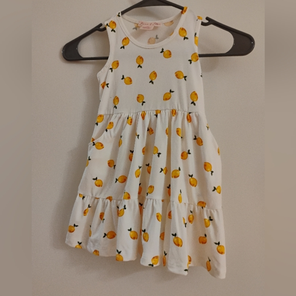 Charming Lemon Print Sleeveless Dress for Kids
